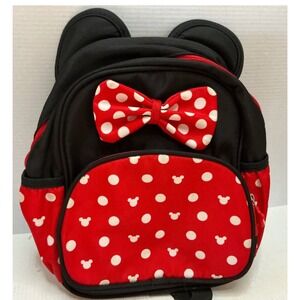 Minnie Mouse Style Mini Backpack Polka Dot Bow Ears Red Black Small Travel Bag